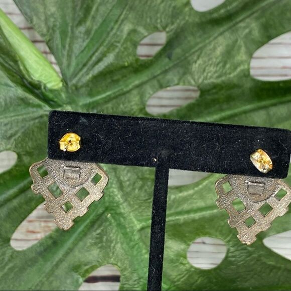 Vintage Bronze & Cream Earrings - Picture 5 of 6